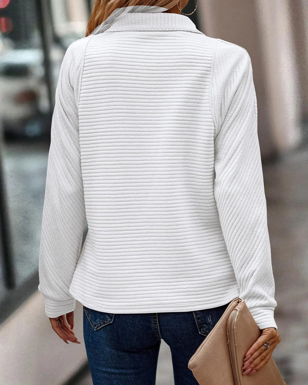 Half Zip V-Neck Jumper for Women
