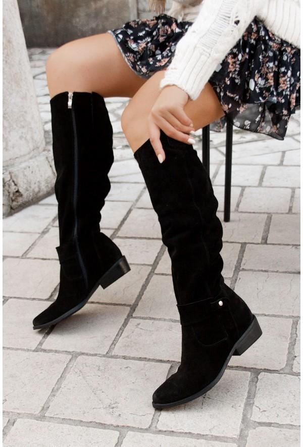 Isla Slouchy Knee-High Boots | Buckle Detail Low Block Heel Boots
