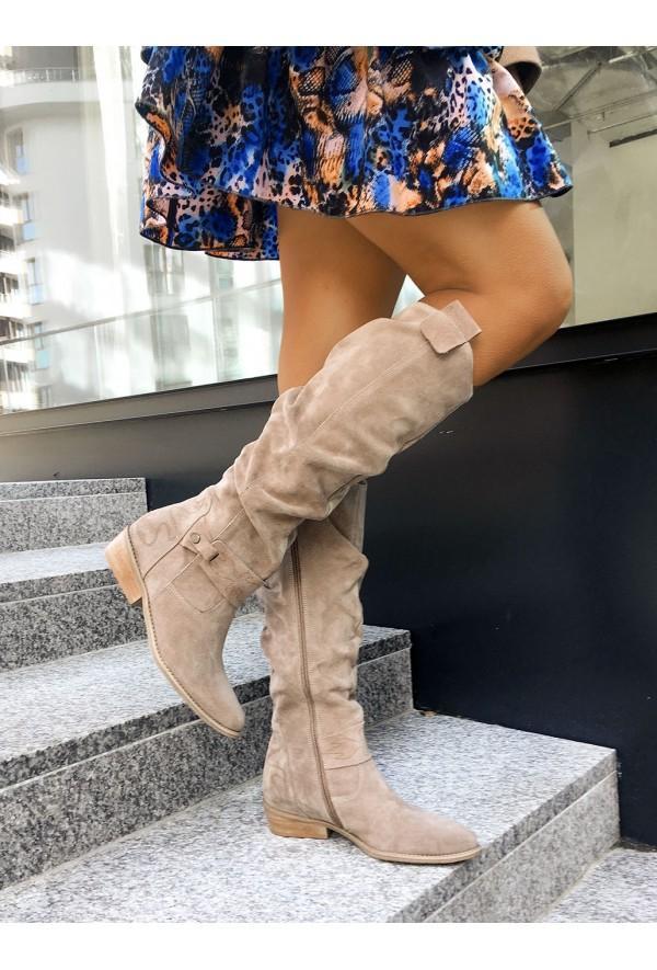 Isla Slouchy Knee-High Boots | Buckle Detail Low Block Heel Boots