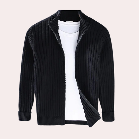 James Wool Regular Fit Cardigan | Stand Collar Ribbed Cardigan