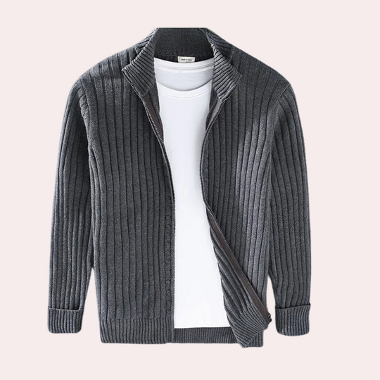 James Wool Regular Fit Cardigan | Stand Collar Ribbed Cardigan
