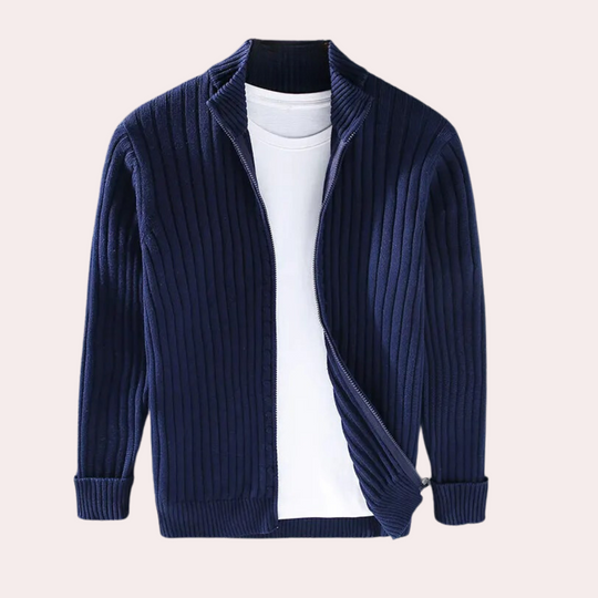 James Wool Regular Fit Cardigan | Stand Collar Ribbed Cardigan