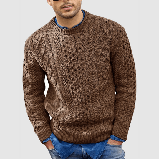 Long-Sleeved Sweater with Classic Rope Design for Men