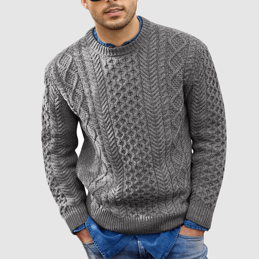 Long-Sleeved Sweater with Classic Rope Design for Men