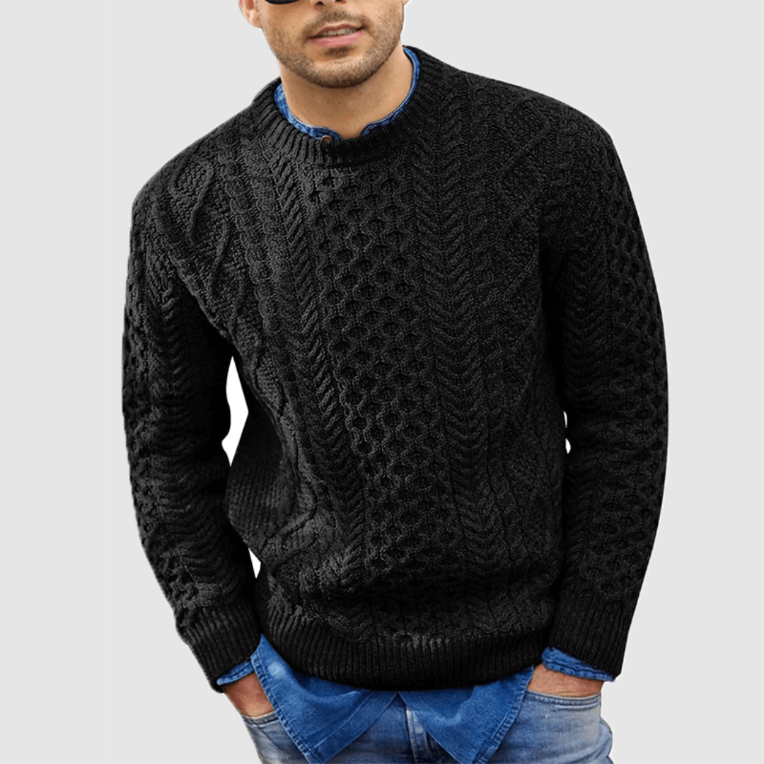 Long-Sleeved Sweater with Classic Rope Design for Men