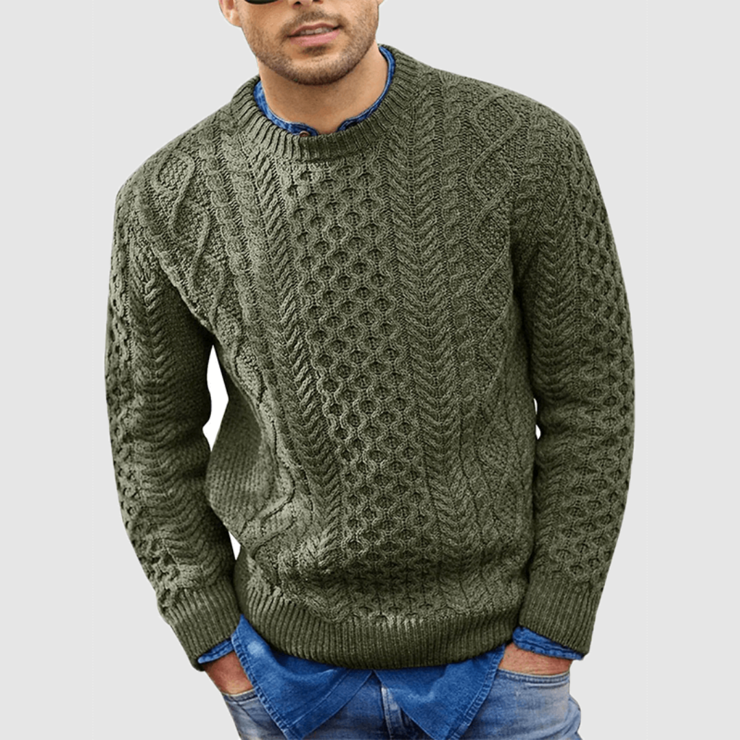 Long-Sleeved Sweater with Classic Rope Design for Men