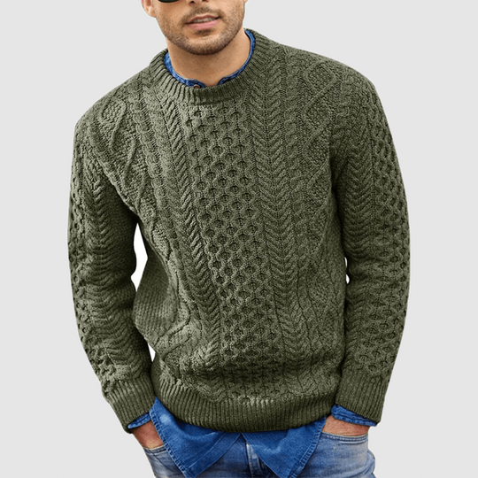 Long-Sleeved Sweater with Classic Rope Design for Men