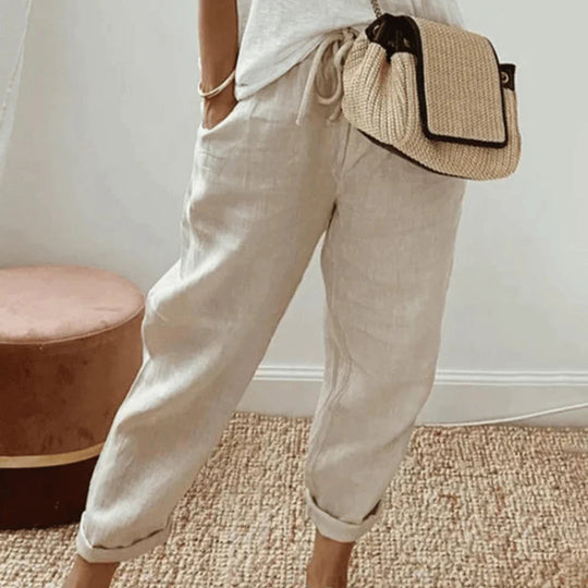 Sofia Relaxed Fit Trousers | Linen Drawstring Trousers