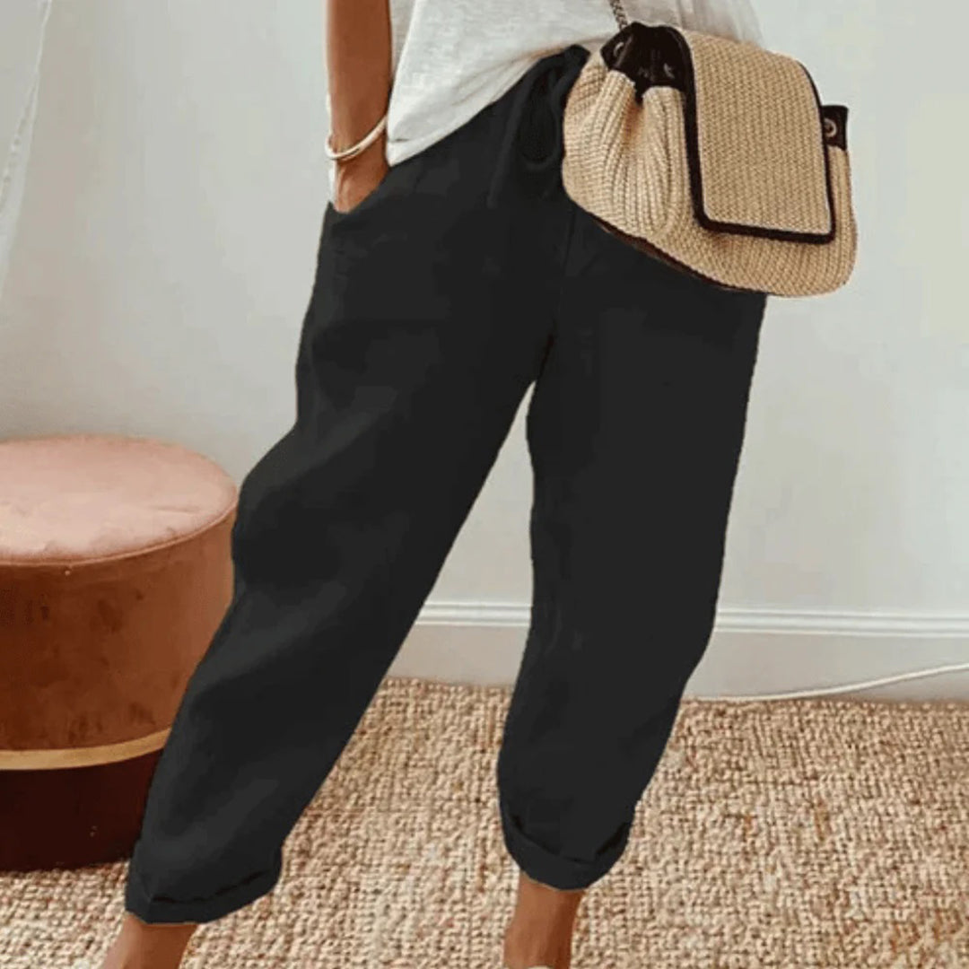 Sofia Relaxed Fit Trousers | Linen Drawstring Trousers
