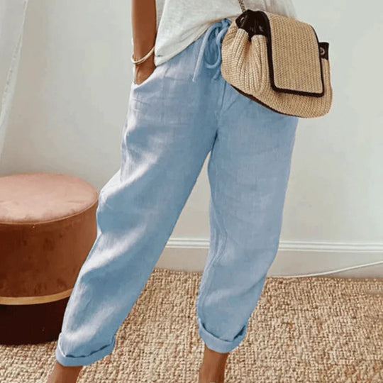 Sofia Relaxed Fit Trousers | Linen Drawstring Trousers