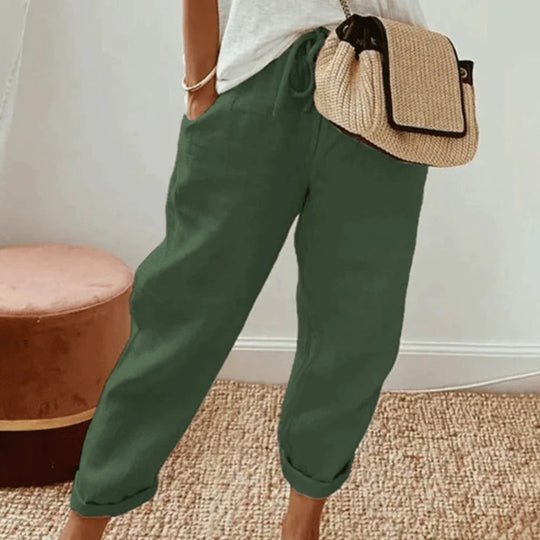 Sofia Relaxed Fit Trousers | Linen Drawstring Trousers
