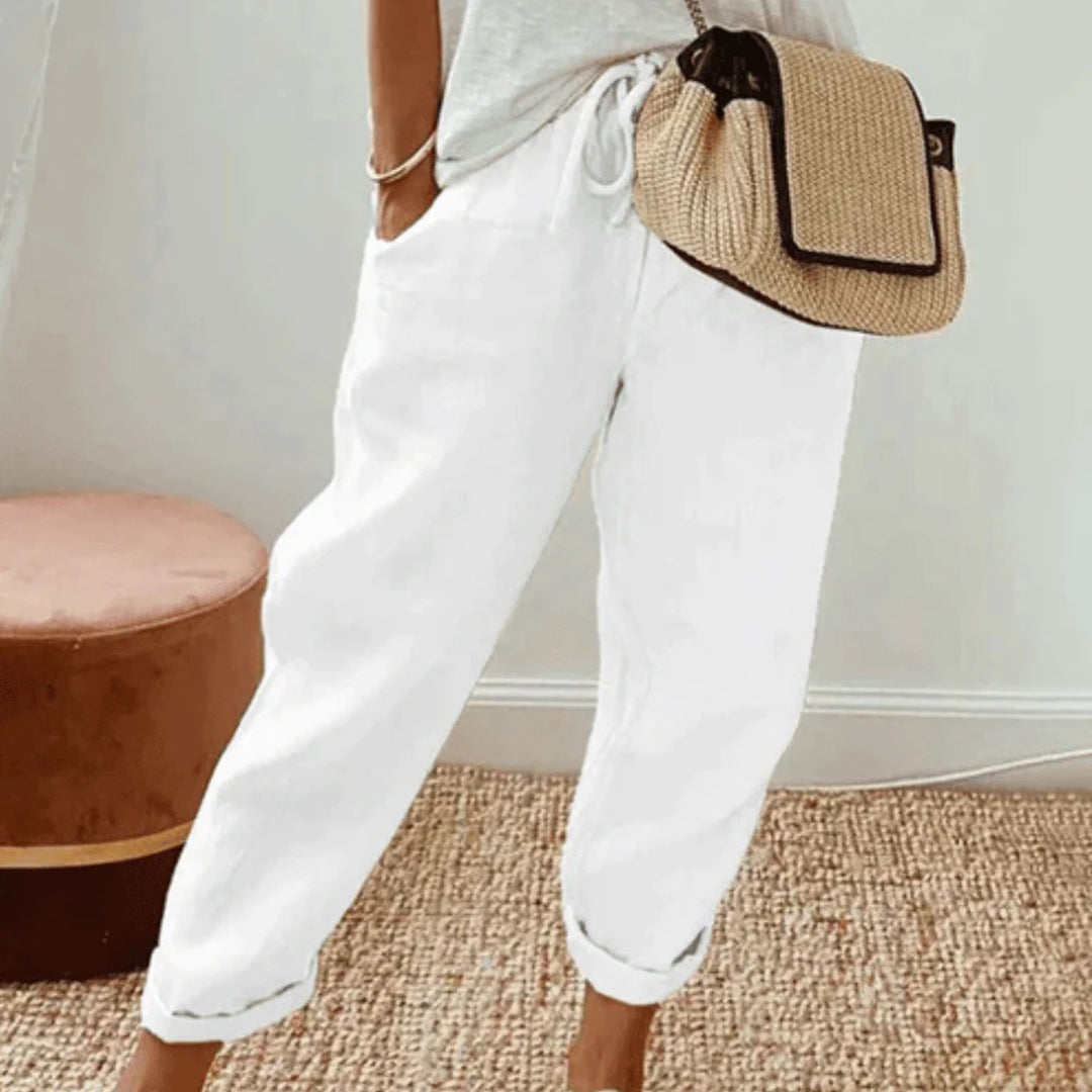 Sofia Relaxed Fit Trousers | Linen Drawstring Trousers