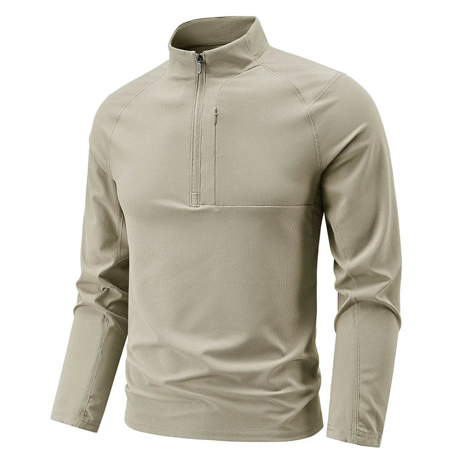 Men's Long Sleeve Polo Shirt with Half Zipper