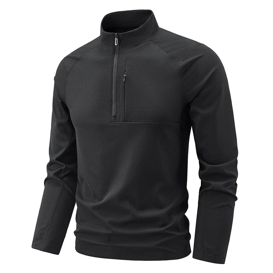 Men's Long Sleeve Polo Shirt with Half Zipper