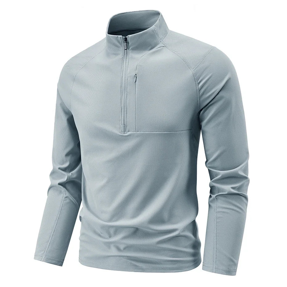 Men's Long Sleeve Polo Shirt with Half Zipper
