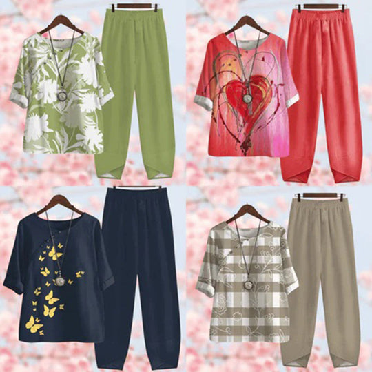 Sophia Printed Blouse And Wide-Leg Pants | Relaxed Fit Casual Two-Piece Set