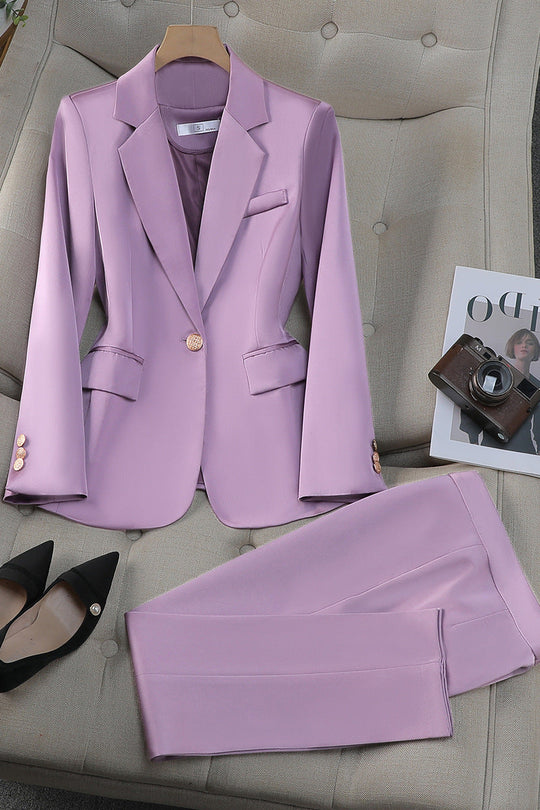 Isla Tailored Fit Blazer and Straight Leg Trousers Two-Piece Set | Double-Breasted Gold-Tone Buttons Set