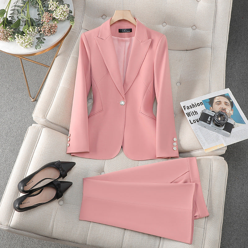 Isla Tailored Fit Blazer and Straight Leg Trousers Two-Piece Set | Double-Breasted Gold-Tone Buttons Set