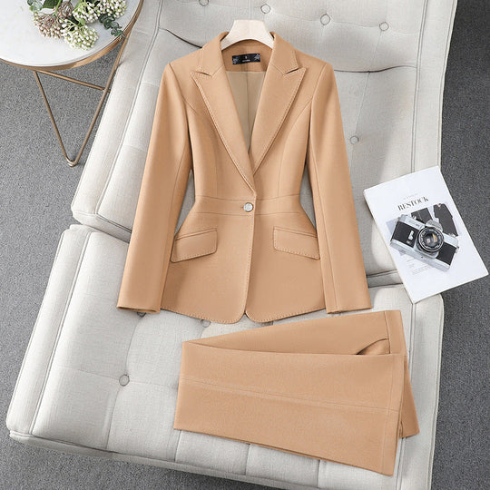 Isla Tailored Fit Blazer and Straight Leg Trousers Two-Piece Set | Double-Breasted Gold-Tone Buttons Set
