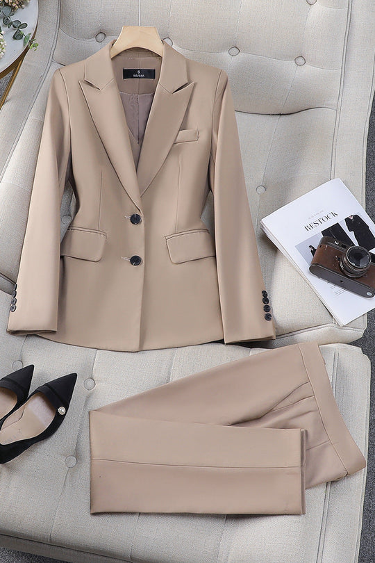 Isla Tailored Fit Blazer and Straight Leg Trousers Two-Piece Set | Double-Breasted Gold-Tone Buttons Set