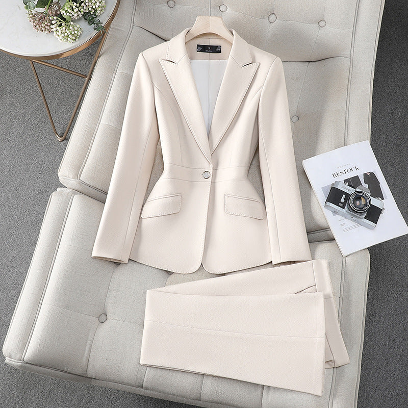 Isla Tailored Fit Blazer and Straight Leg Trousers Two-Piece Set | Double-Breasted Gold-Tone Buttons Set