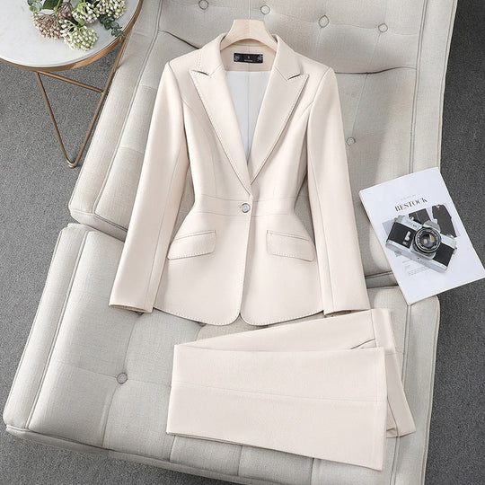 Isla Tailored Fit Blazer and Straight Leg Trousers Two-Piece Set | Double-Breasted Gold-Tone Buttons Set