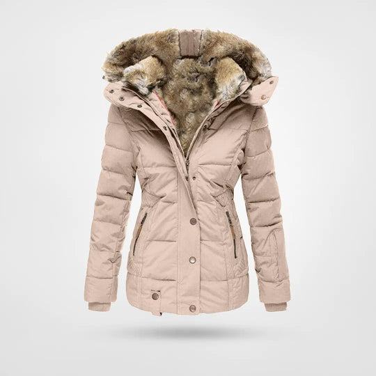 Isla Fitted Puffer Jacket | Quilted Hooded Fur Trim Puffer Jacket