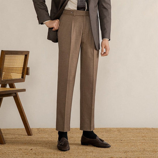 Pleated Trousers Herringbone Blend for Men