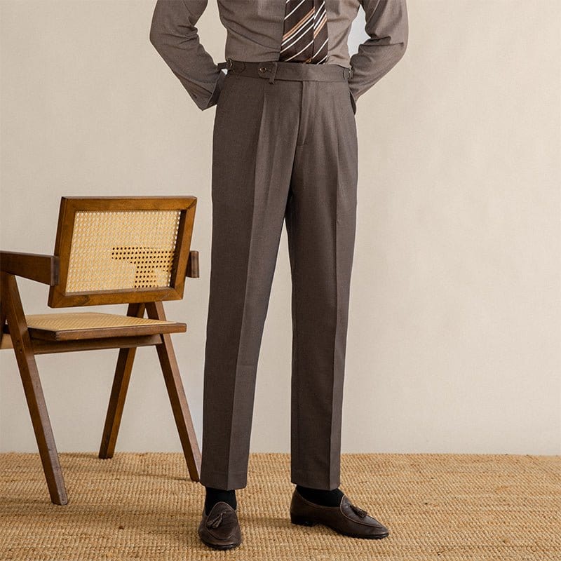 Pleated Trousers Herringbone Blend for Men