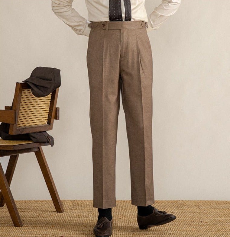 Pleated Trousers Herringbone Blend for Men