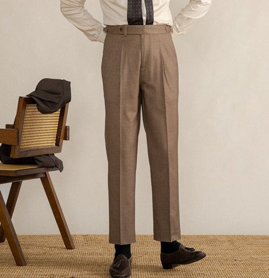Pleated Trousers Herringbone Blend for Men