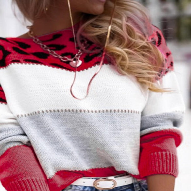 Printed Sweater with Jaguar Design for Women