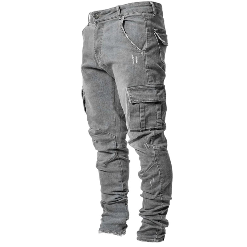 Slim Fit Jeans with Multi-Pocket Design for Men