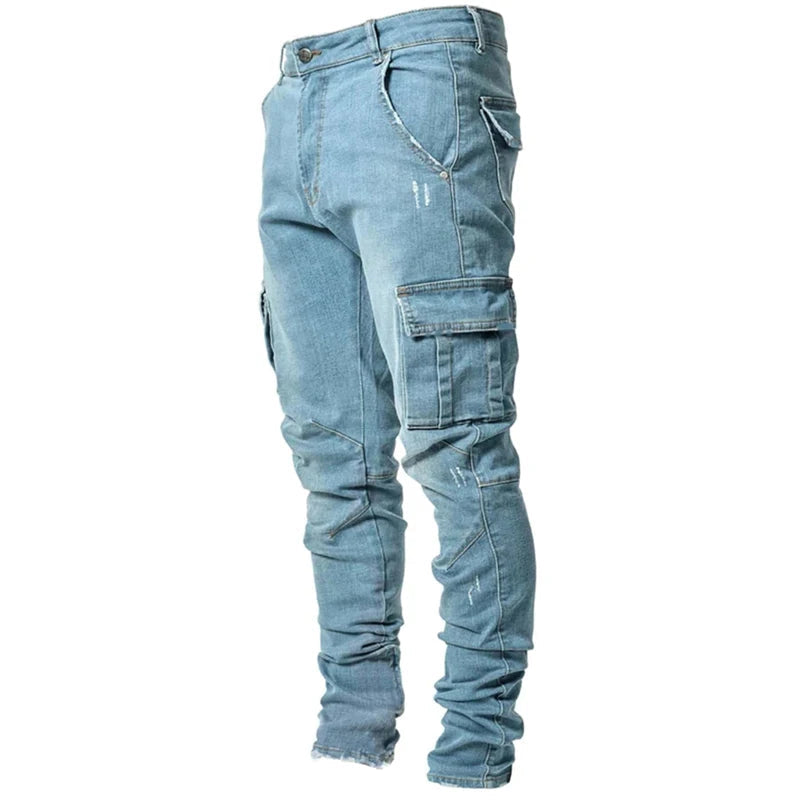 Slim Fit Jeans with Multi-Pocket Design for Men