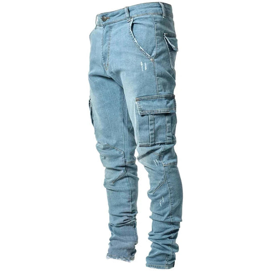 Slim Fit Jeans with Multi-Pocket Design for Men