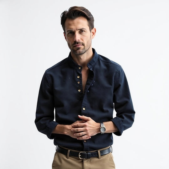 Stand-Up Collar Long Sleeve Shirt for Men