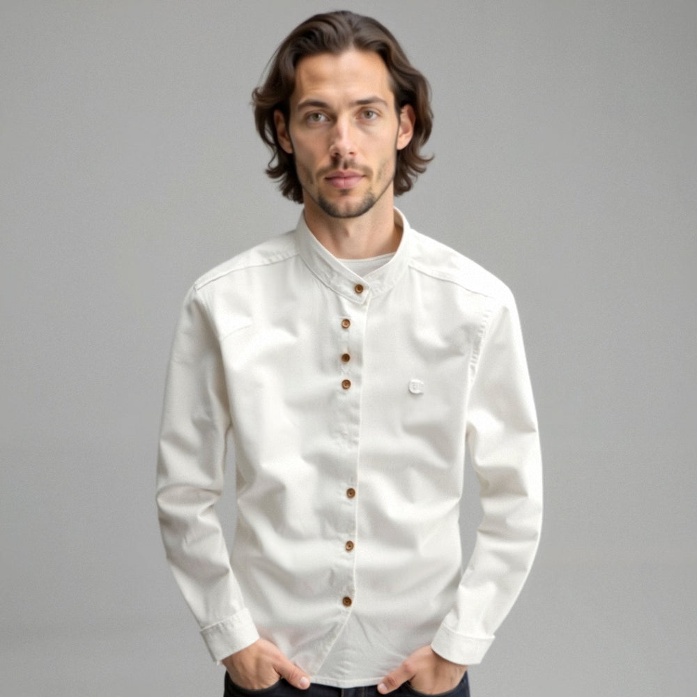 Stand-Up Collar Long Sleeve Shirt for Men
