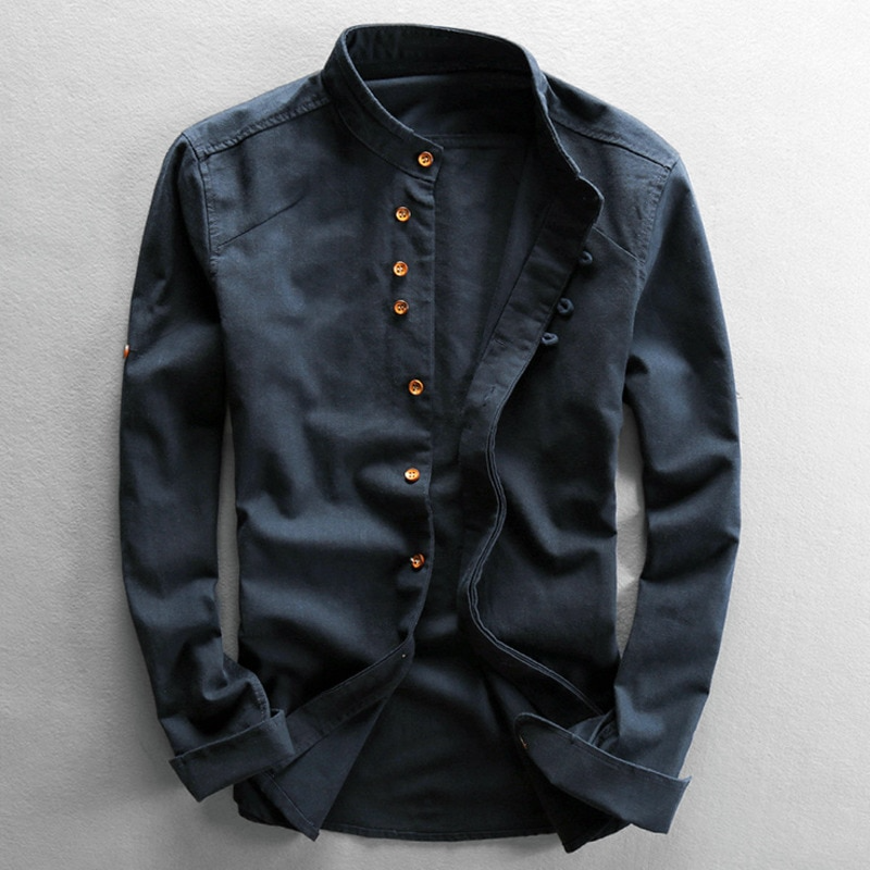 Stand-Up Collar Long Sleeve Shirt for Men