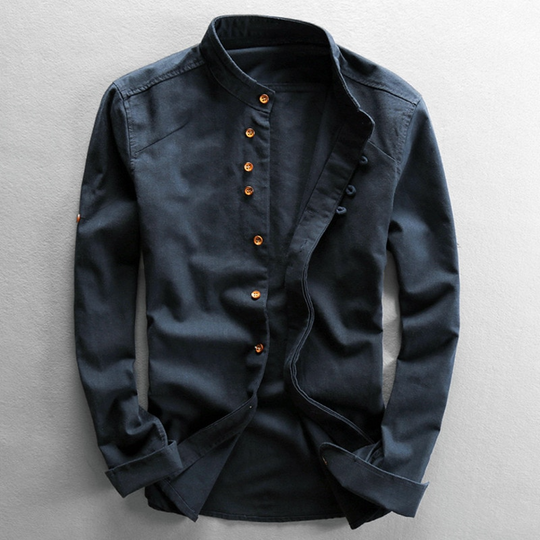 Stand-Up Collar Long Sleeve Shirt for Men