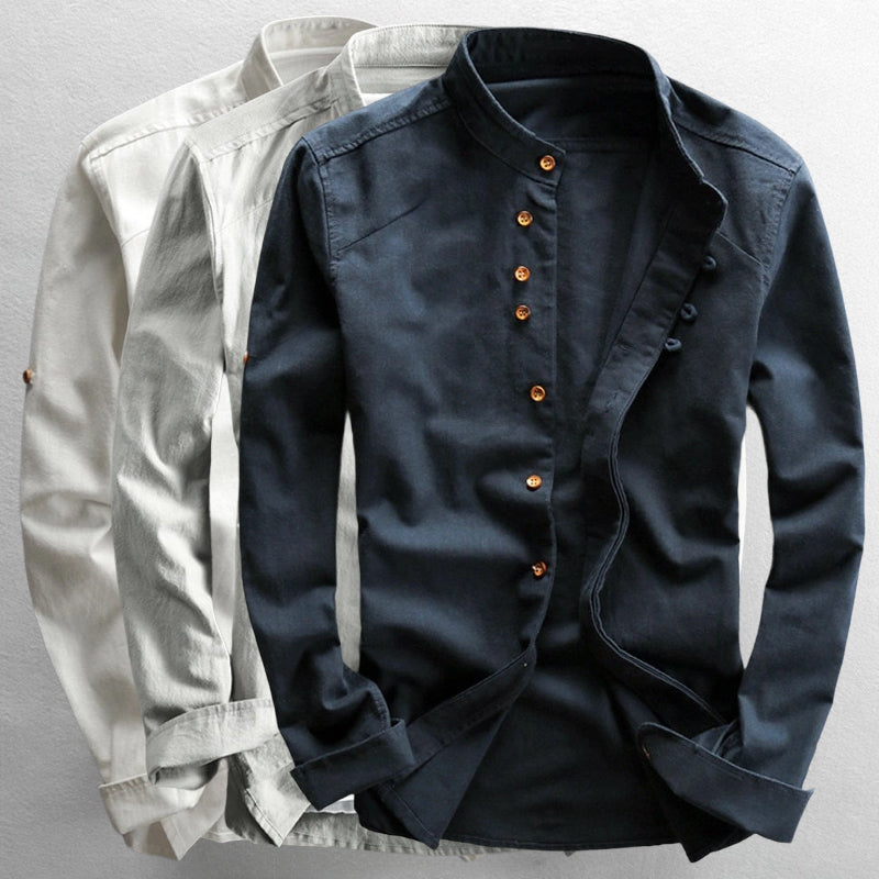 Stand-Up Collar Long Sleeve Shirt for Men