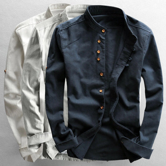 Stand-Up Collar Long Sleeve Shirt for Men