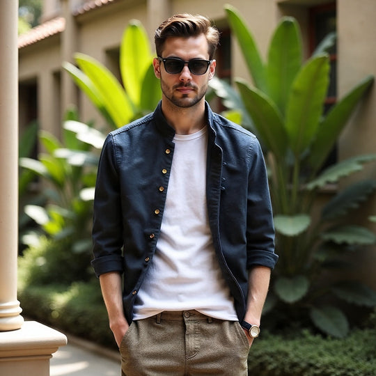 Stand-Up Collar Long Sleeve Shirt for Men