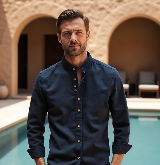 Stand-Up Collar Long Sleeve Shirt for Men