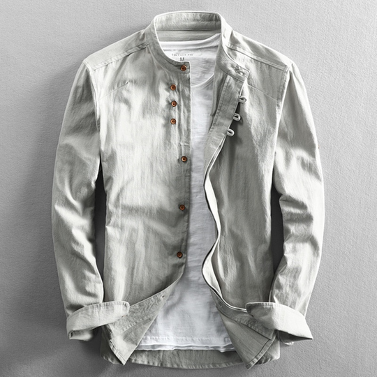 Stand-Up Collar Long Sleeve Shirt for Men