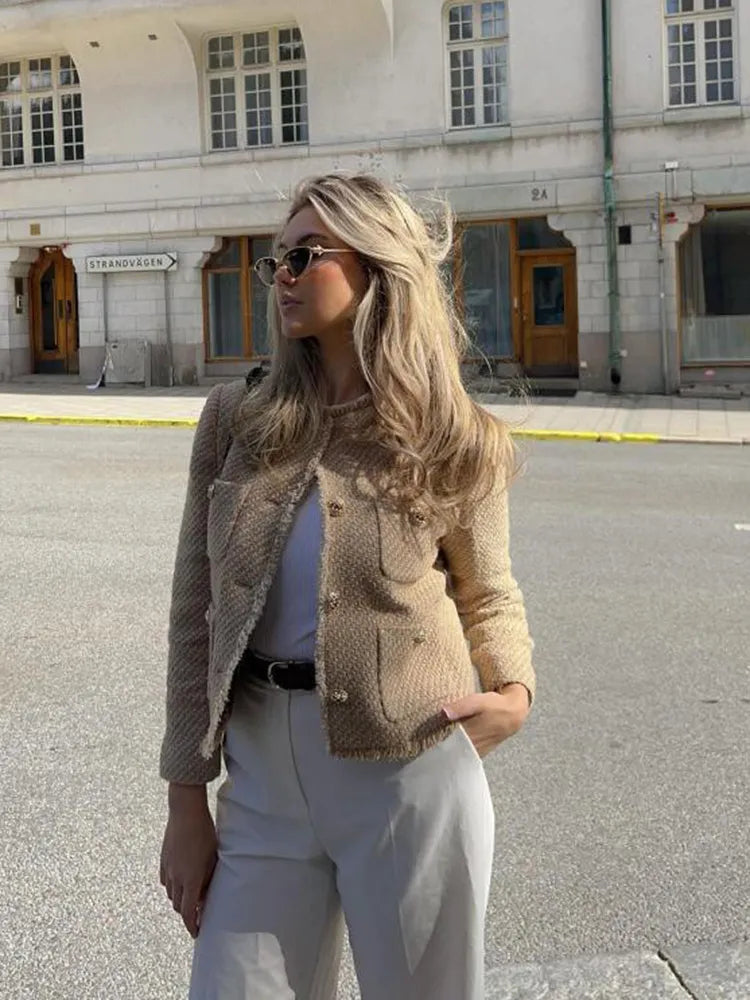 Structured Tweed Jacket with Light Insulation for Women