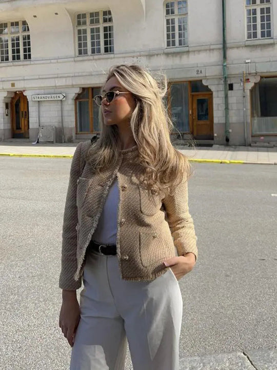 Structured Tweed Jacket with Light Insulation for Women