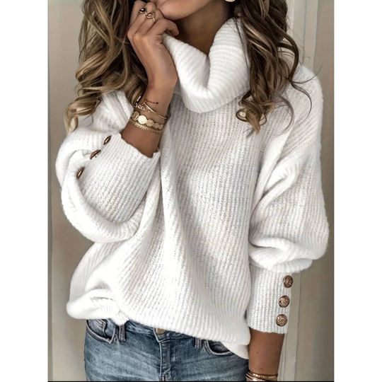 Turtleneck Sweater with Button Detail for Women