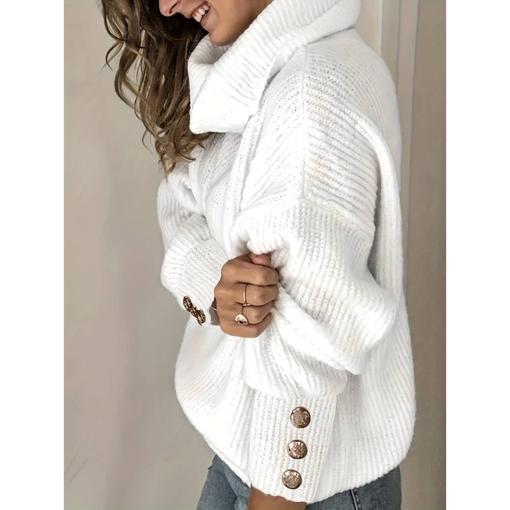 Turtleneck Sweater with Button Detail for Women