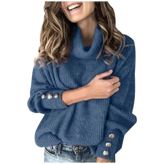 Turtleneck Sweater with Button Detail for Women