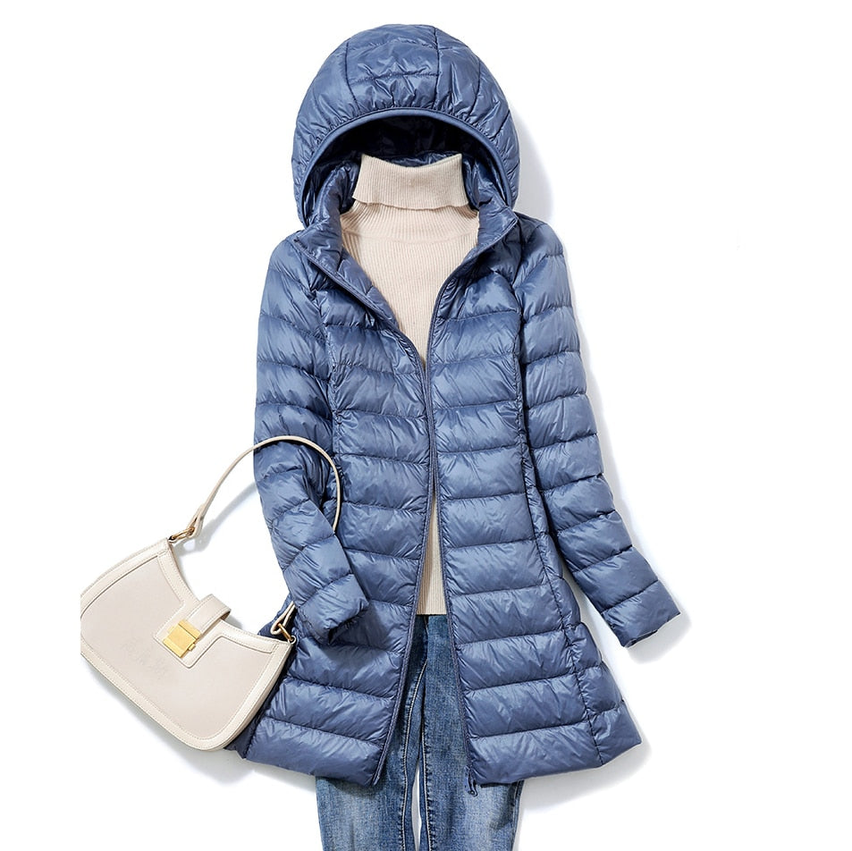 Isla Hooded Puffer Coat | Quilted Zip Front Straight Fit Coat